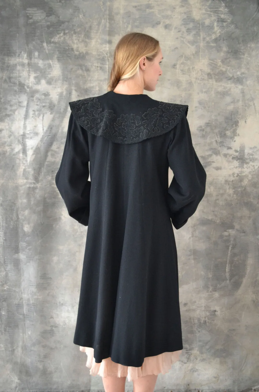 1940s Black Wool Swing Coat