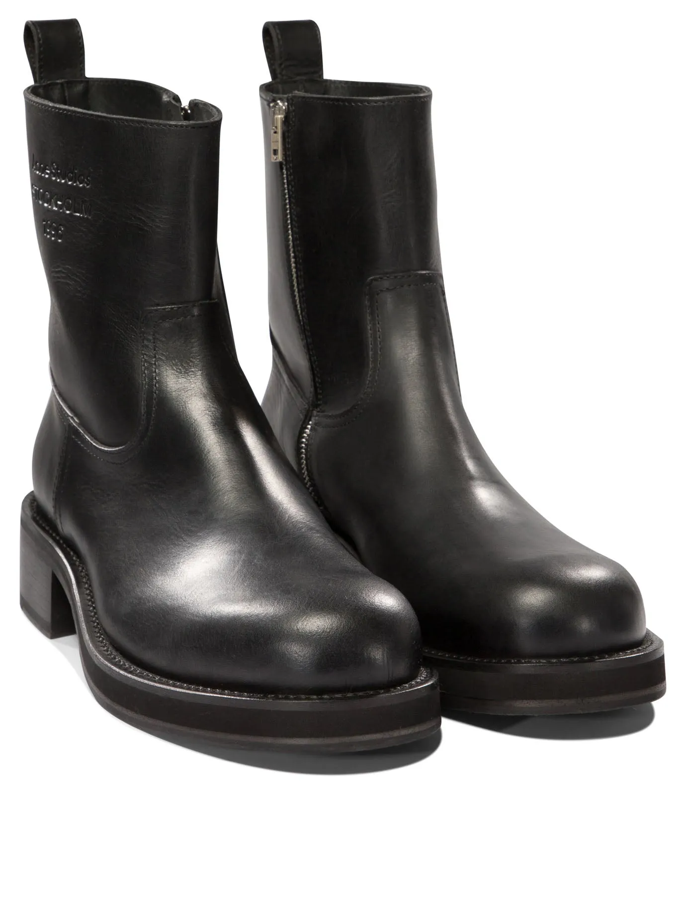 ACNE STUDIOS Sleek Waxed Leather Ankle Boots