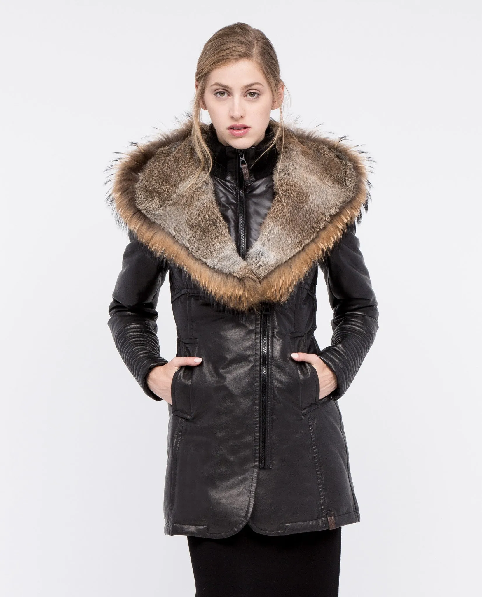 Adelyna Leather Coat With Fur Trim