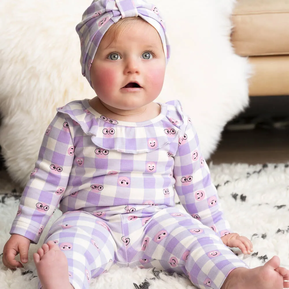 Baby Girls Purple Cotton Gingham Leggings