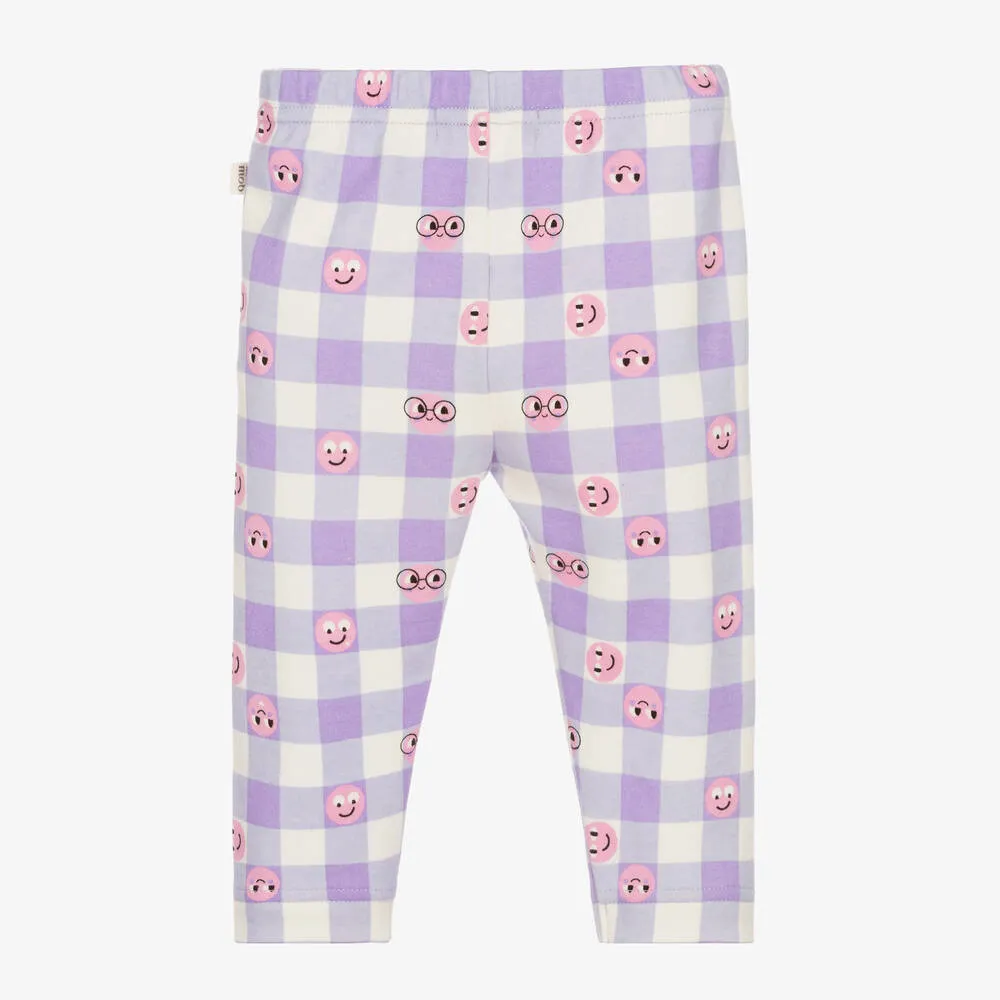 Baby Girls Purple Cotton Gingham Leggings