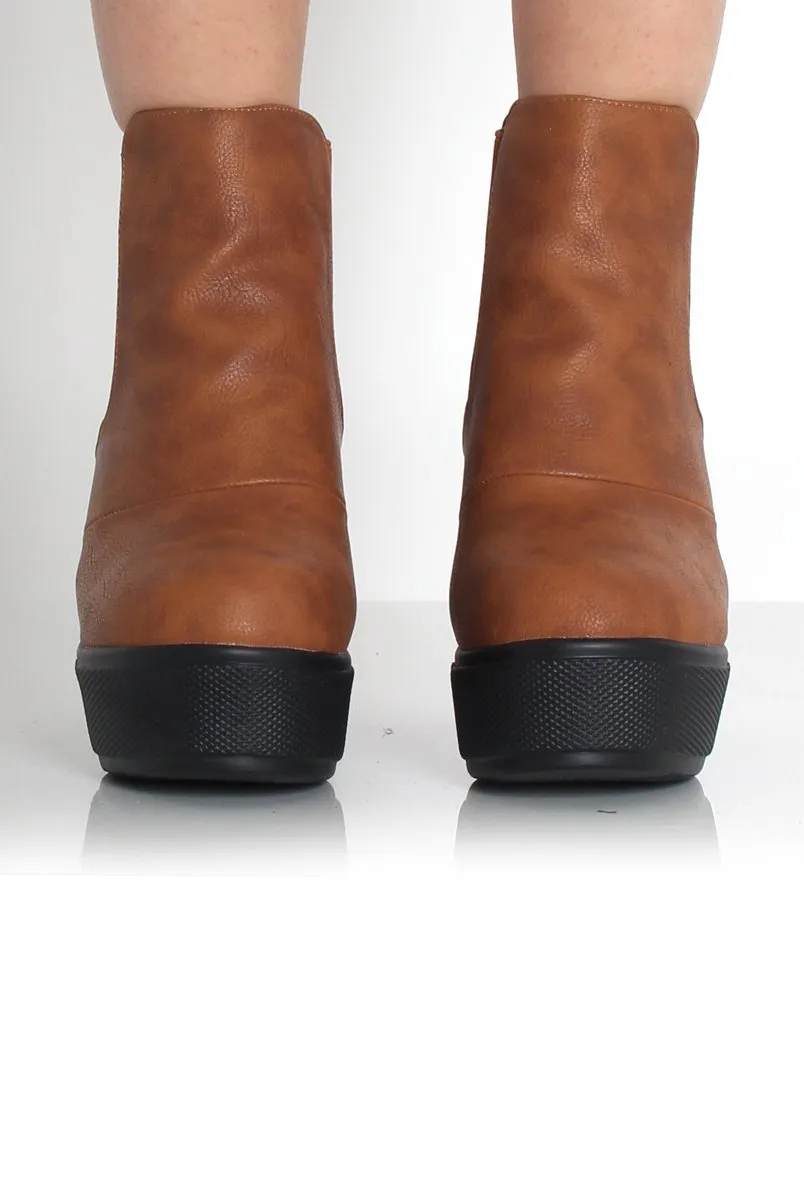 Blair Tan Leather Platform Boots