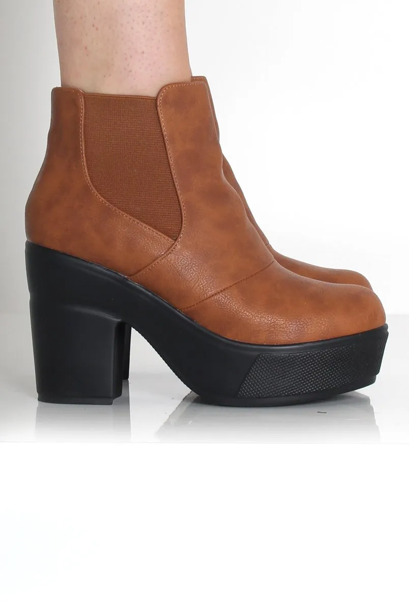 Blair Tan Leather Platform Boots