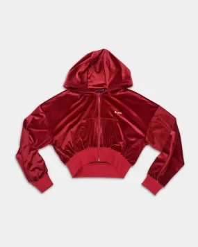 BLING Ladies Velour Cropped Zip Up Hoodie Burgundy BLWM-KH02