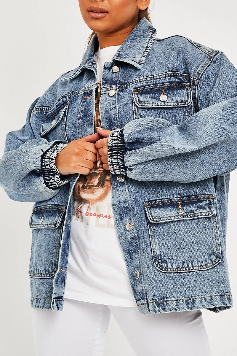 Blue Acid Wash Oversize Denim Jacket - Annie