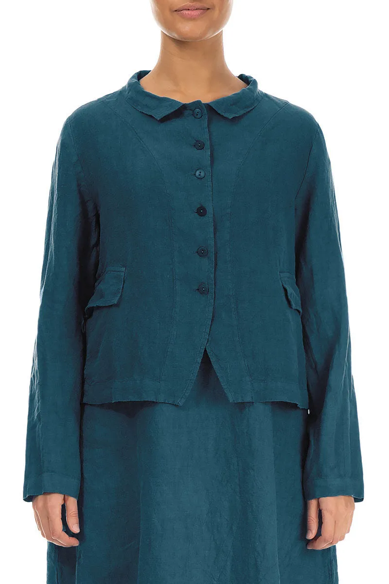 Buttoned Dark Teal Linen Jacket