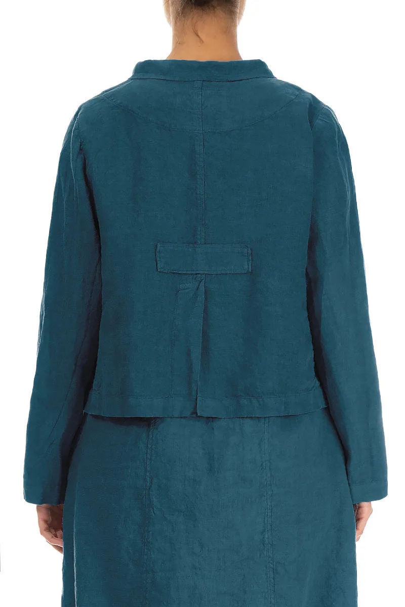 Buttoned Dark Teal Linen Jacket