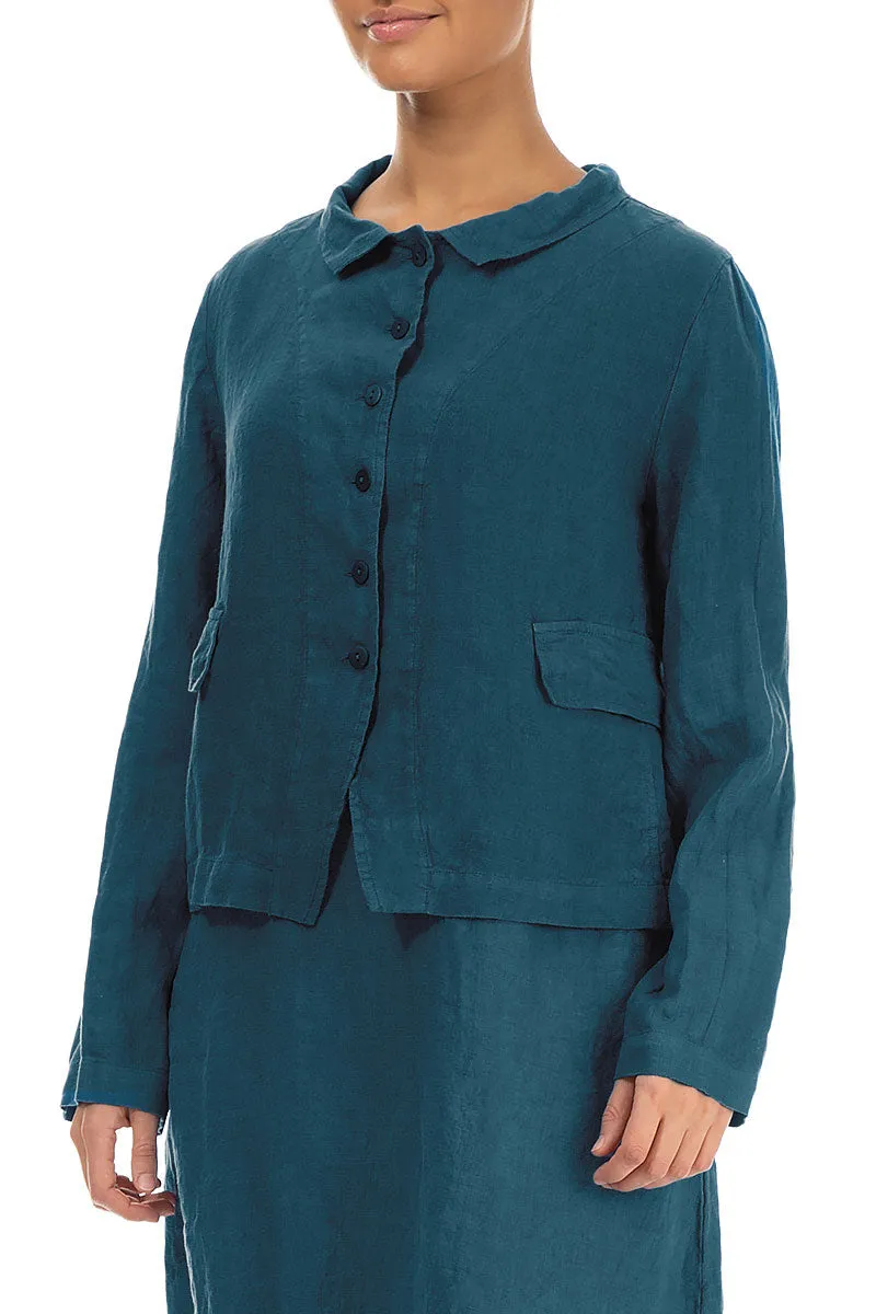 Buttoned Dark Teal Linen Jacket