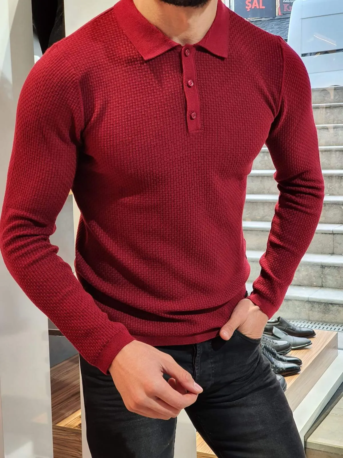 Carlos Slim-Fit Polo Sweater Red