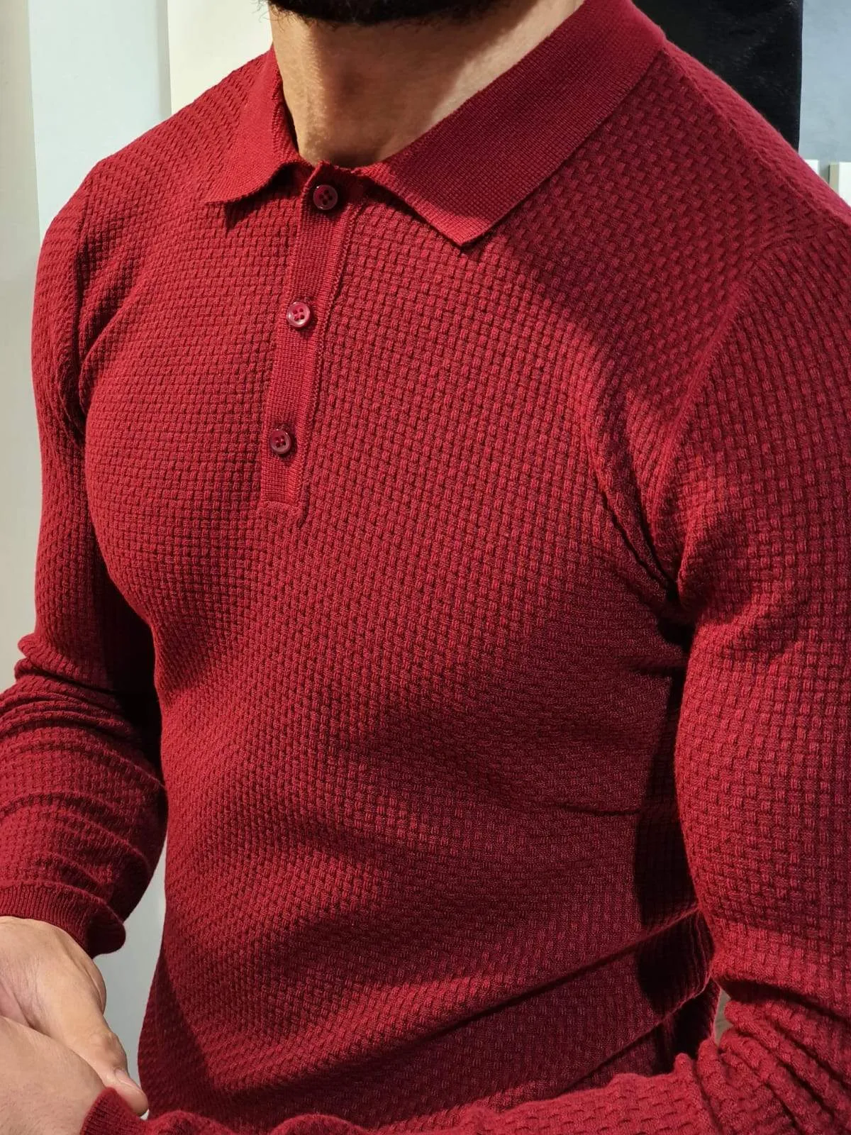 Carlos Slim-Fit Polo Sweater Red