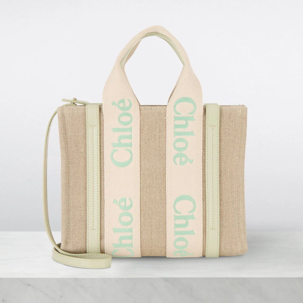 CHLOÉ Woody Small Tote Bag - Light Eucalyptus