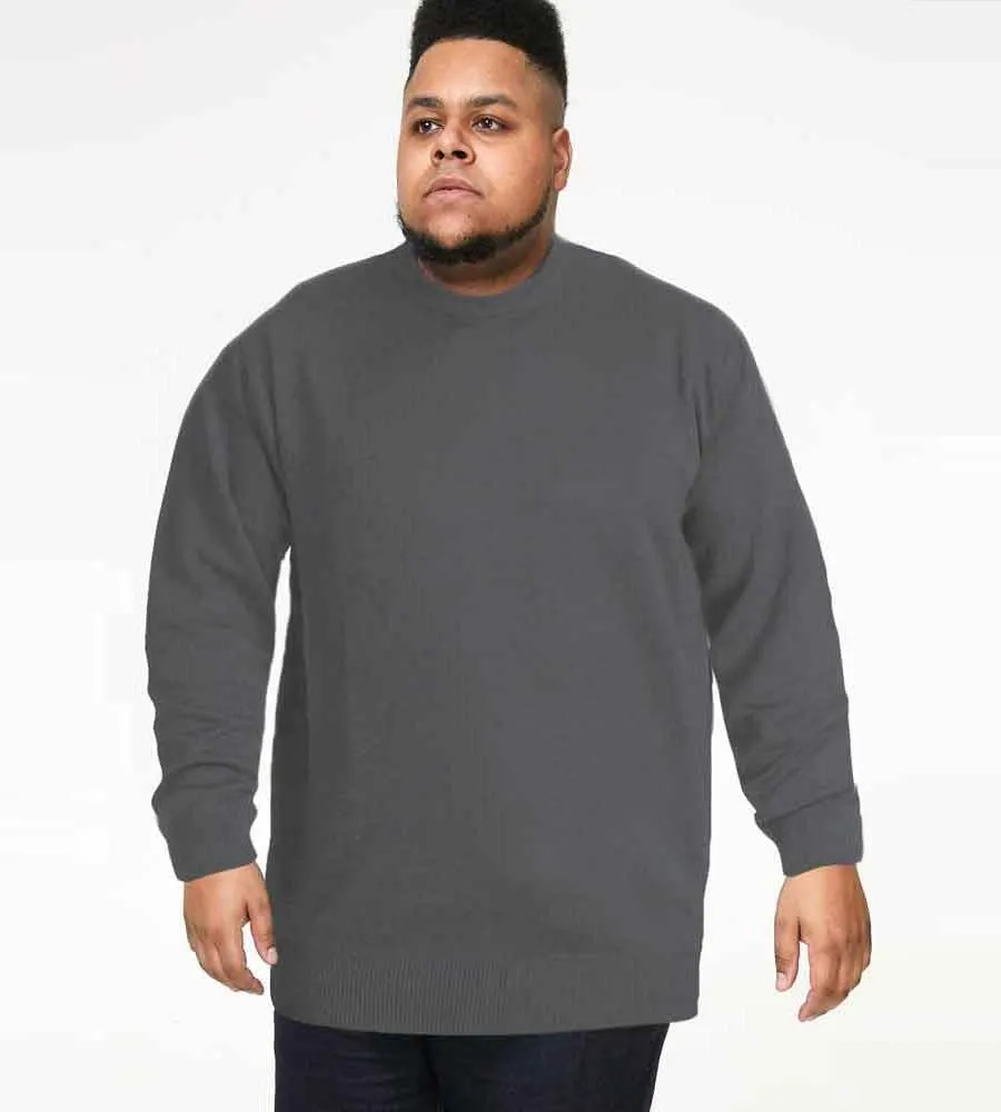 D555 Big Mens Charcoal Plain Crew Neck Sweater (ADKIN 3)