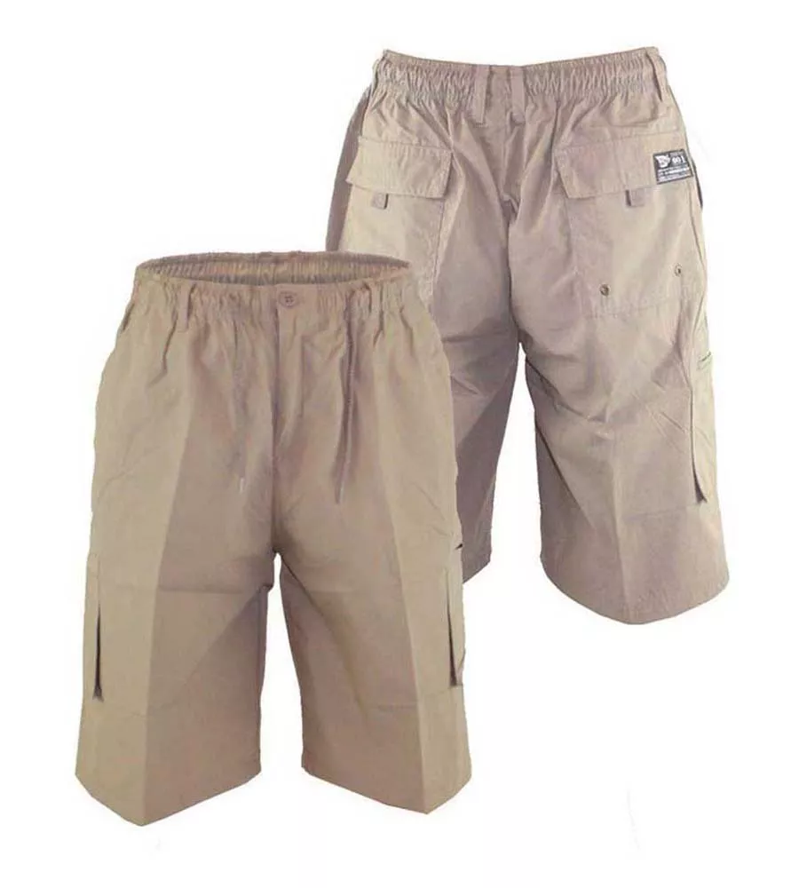 D555 Mens Sand Cargo Short With Shaped Leg Pockets (NICK)