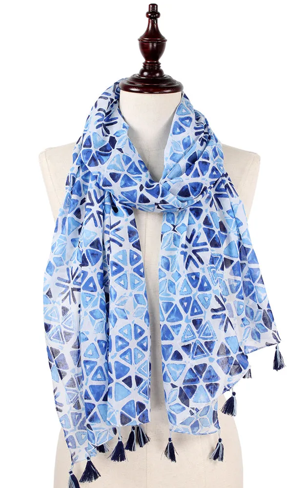 EAS0211 Abstract Print Scarf with Tassel