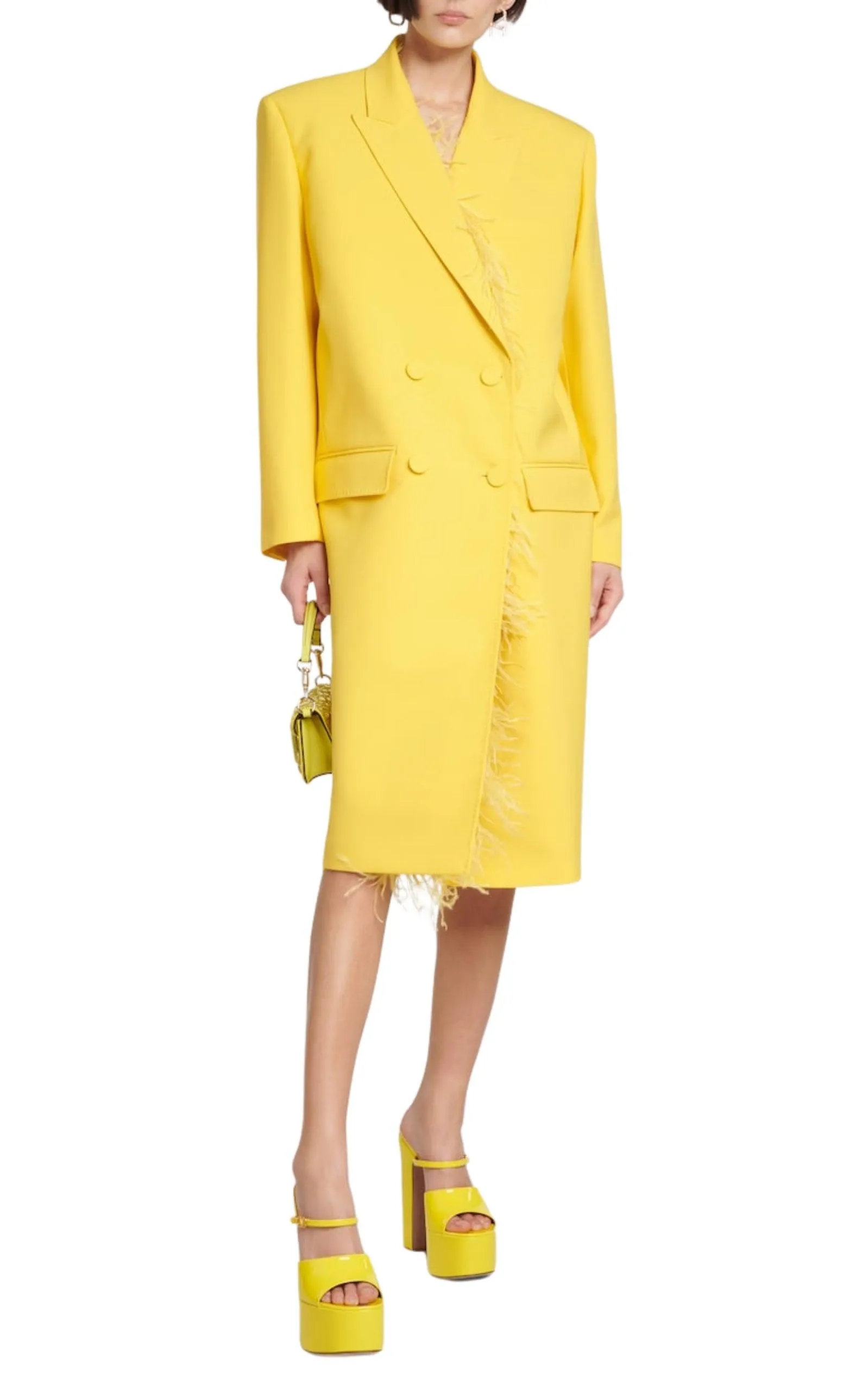 Feather-trimmed Virgin Wool Trench Coat