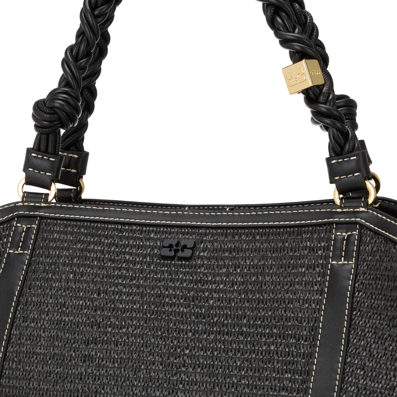 GANNI Bou Medium Raffia Tote Bag - Black