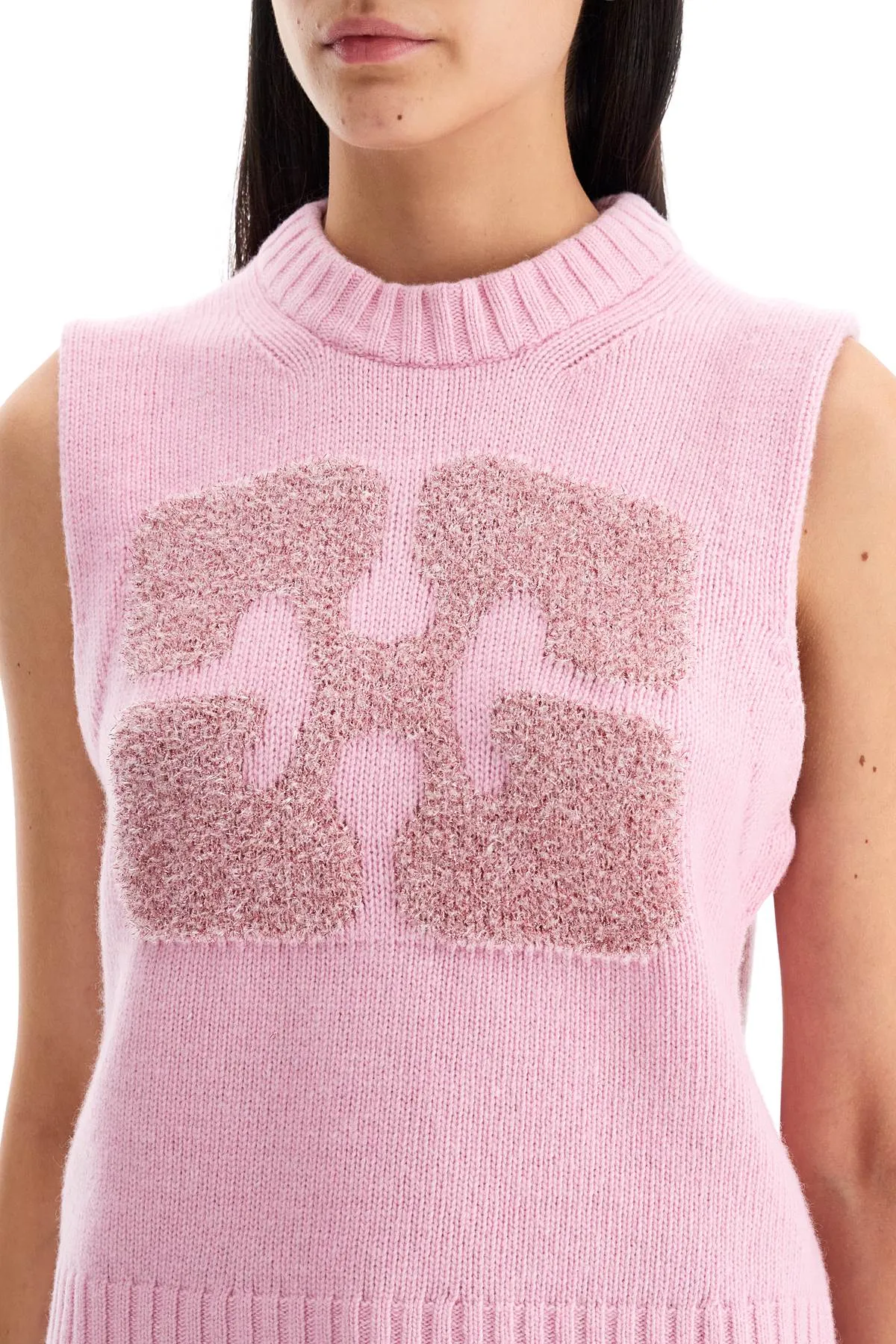 Ganni Monogram Knit Vest For Men   Pink