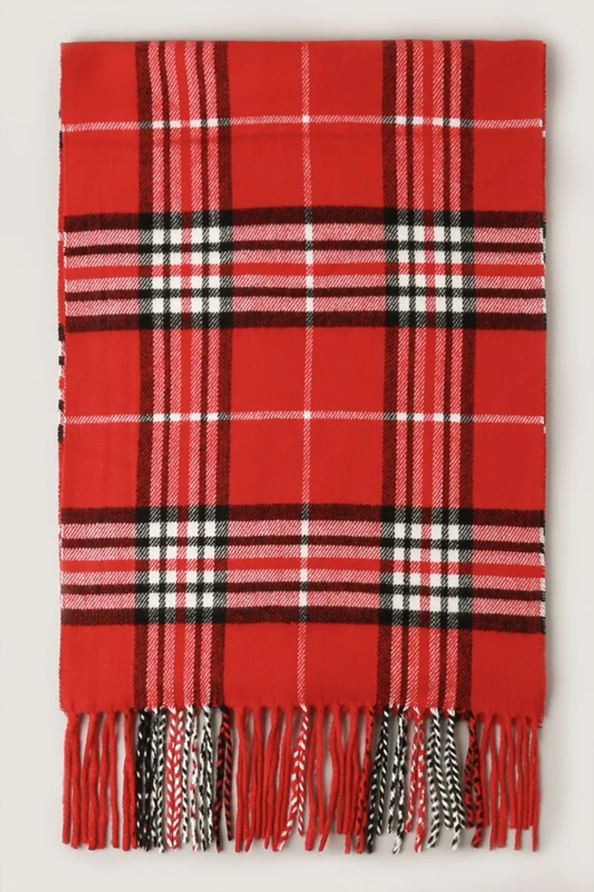 Giant Check Cashmere Feel Muffler Scarf - Red