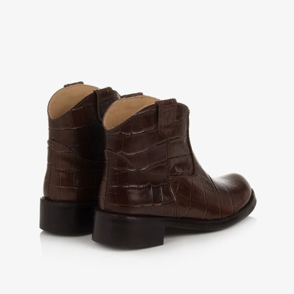 Girls Brown Leather Ankle Boots