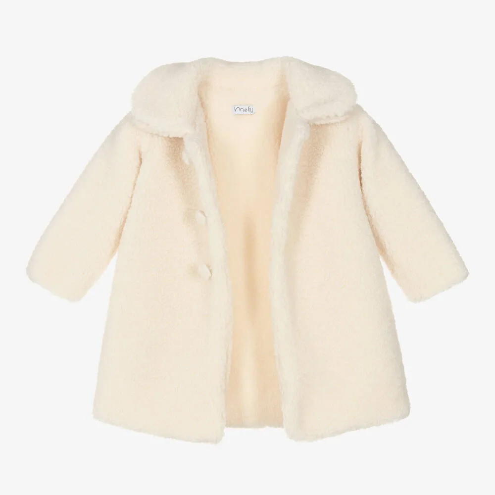 Girls Ivory Teddy Fleece Coat