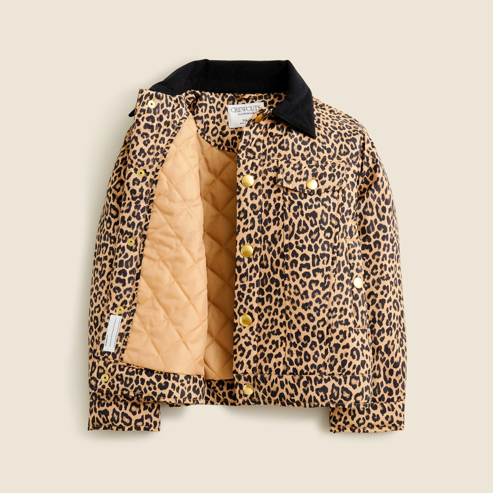 Girls' lightweight puffer jacket in leopard print