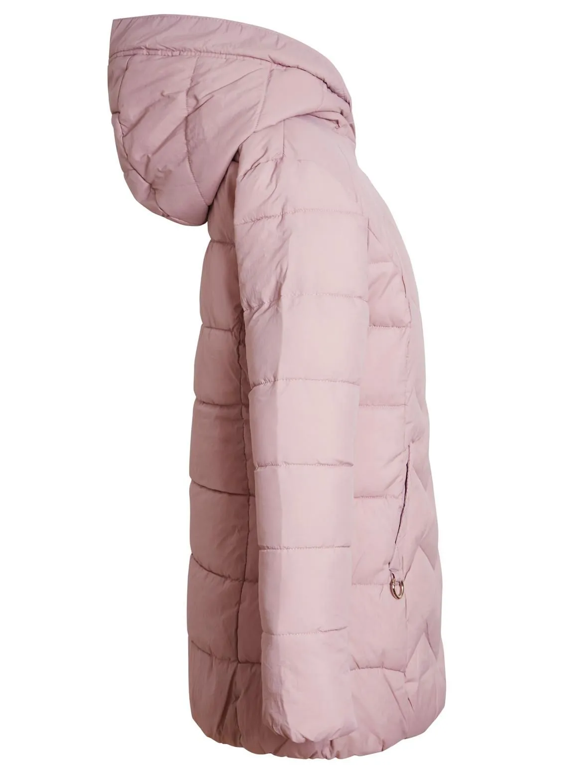 Girls Mid Length Puffer Coat, Black, Lilac, Pink, Ages 9 to 16 Years