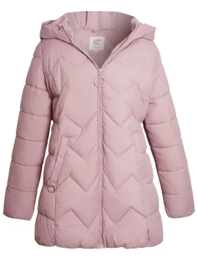 Girls Mid Length Puffer Coat, Black, Lilac, Pink, Ages 9 to 16 Years