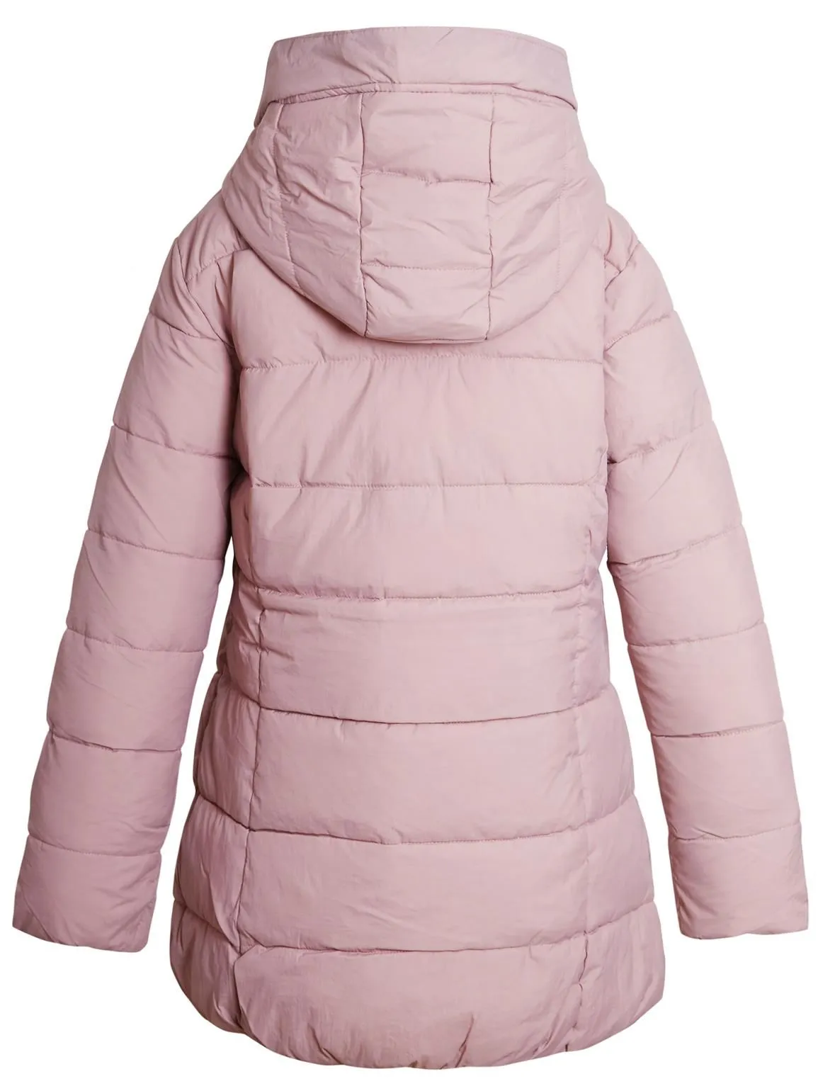 Girls Mid Length Puffer Coat, Black, Lilac, Pink, Ages 9 to 16 Years