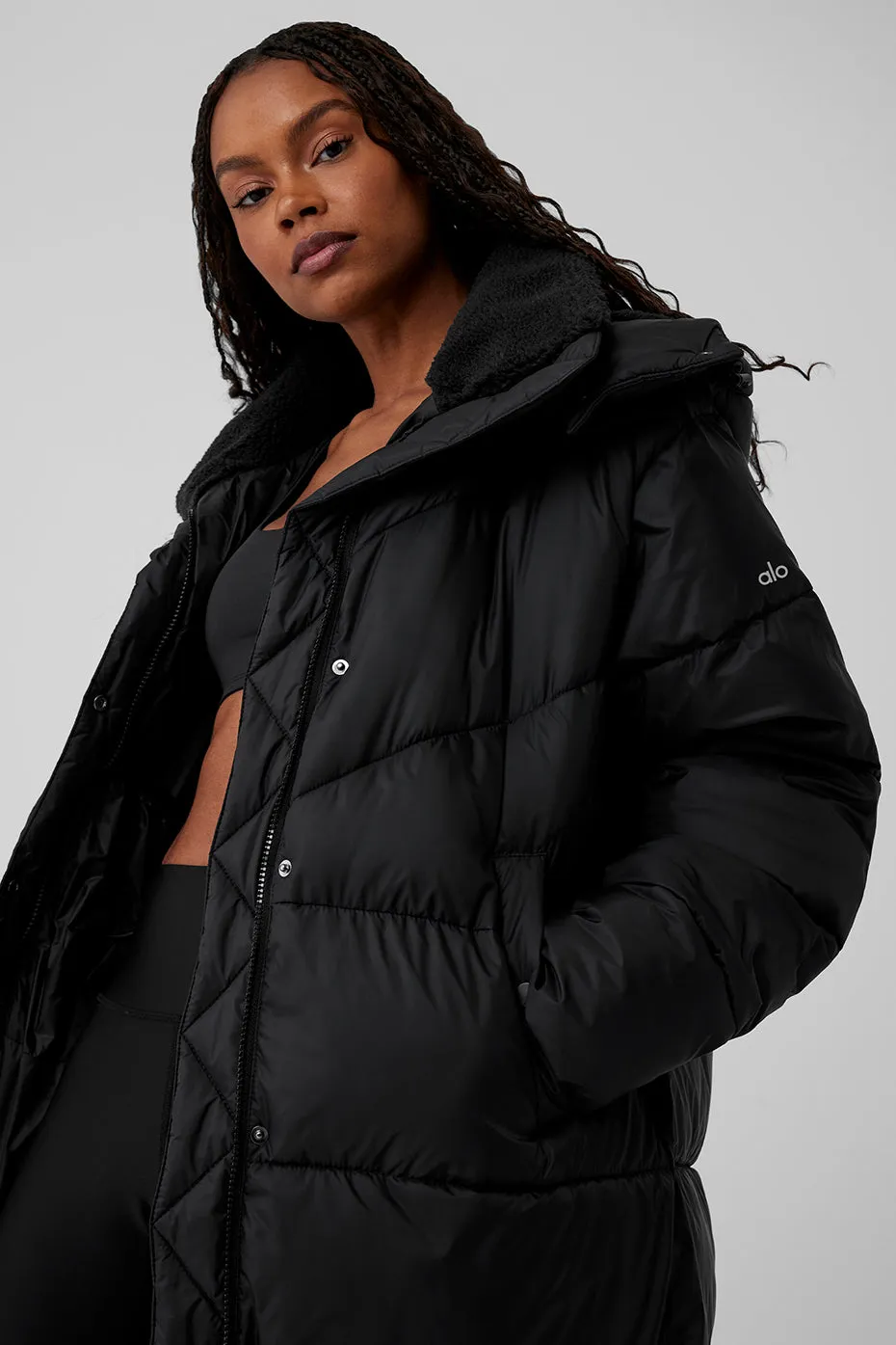 Gold Rush Puffer Trench - Black