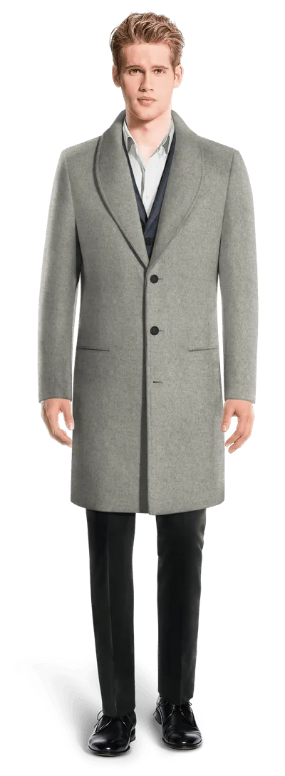 Grey Long Round Lapel Chesterfield Coat