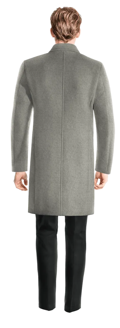 Grey Long Round Lapel Chesterfield Coat