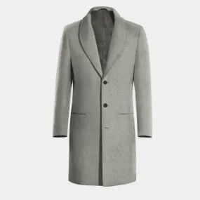 Grey Long Round Lapel Chesterfield Coat