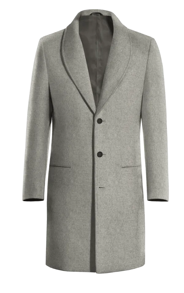 Grey Long Round Lapel Chesterfield Coat