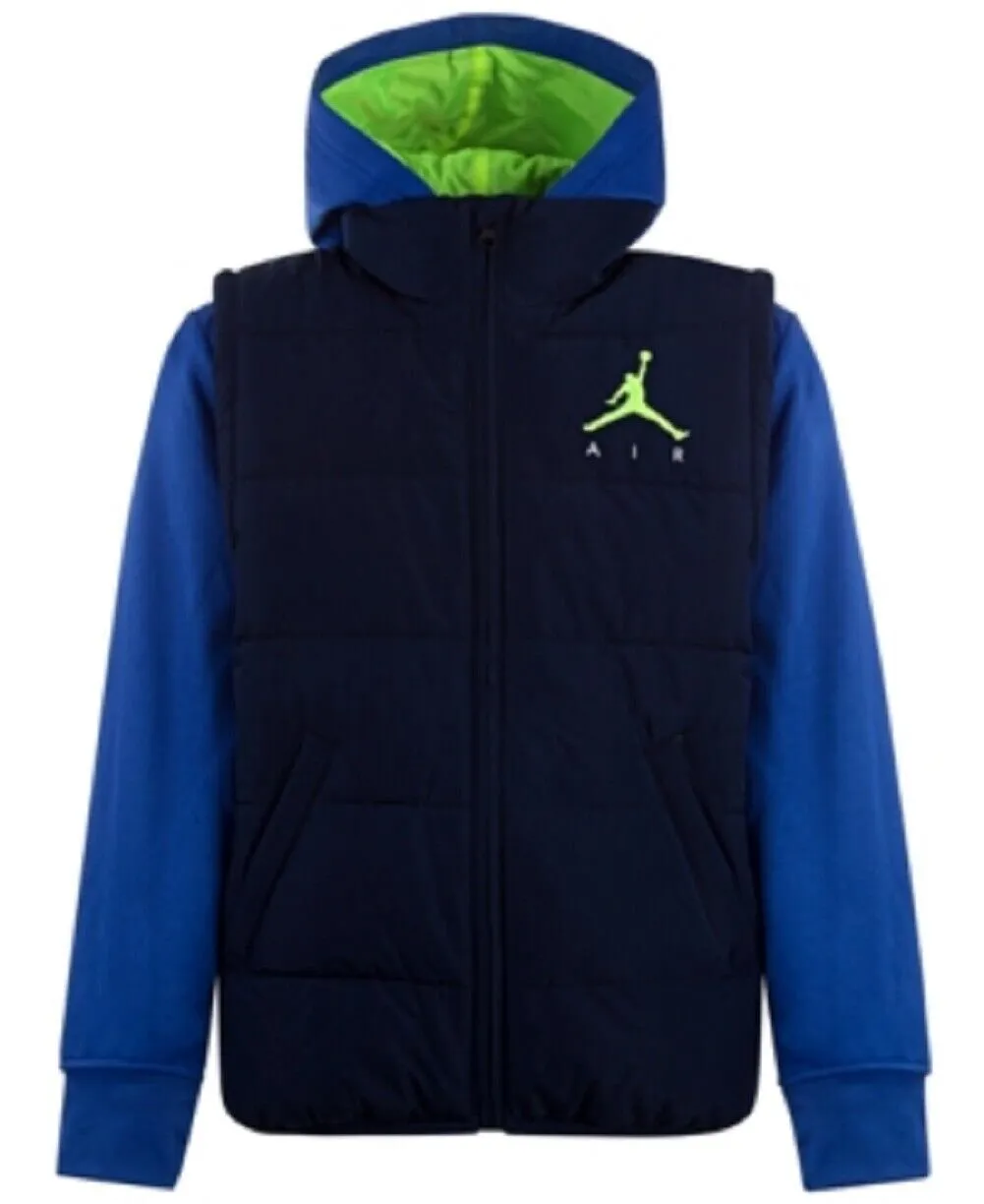 Jordan Big Boys Layered-Look Hooded Puffer Jacket