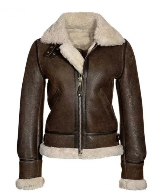 Katie Distressed Brown Shearling Leather Jacket | William Jacket