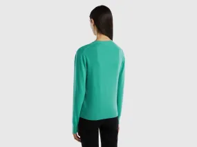 Light green V-neck sweater in pure Merino wool - Light Green | Benetton