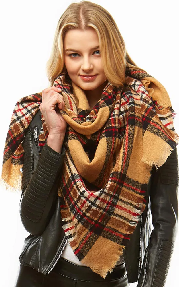 LOF904 Plaid Check Square Blanket Scarf