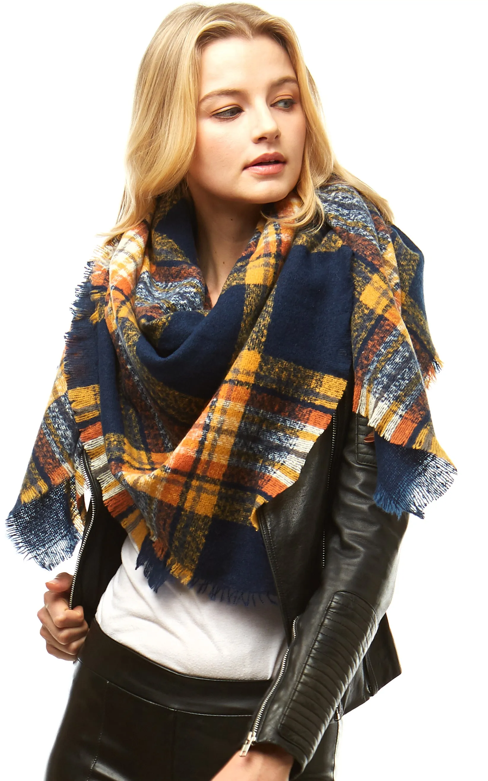 LOF904 Plaid Check Square Blanket Scarf