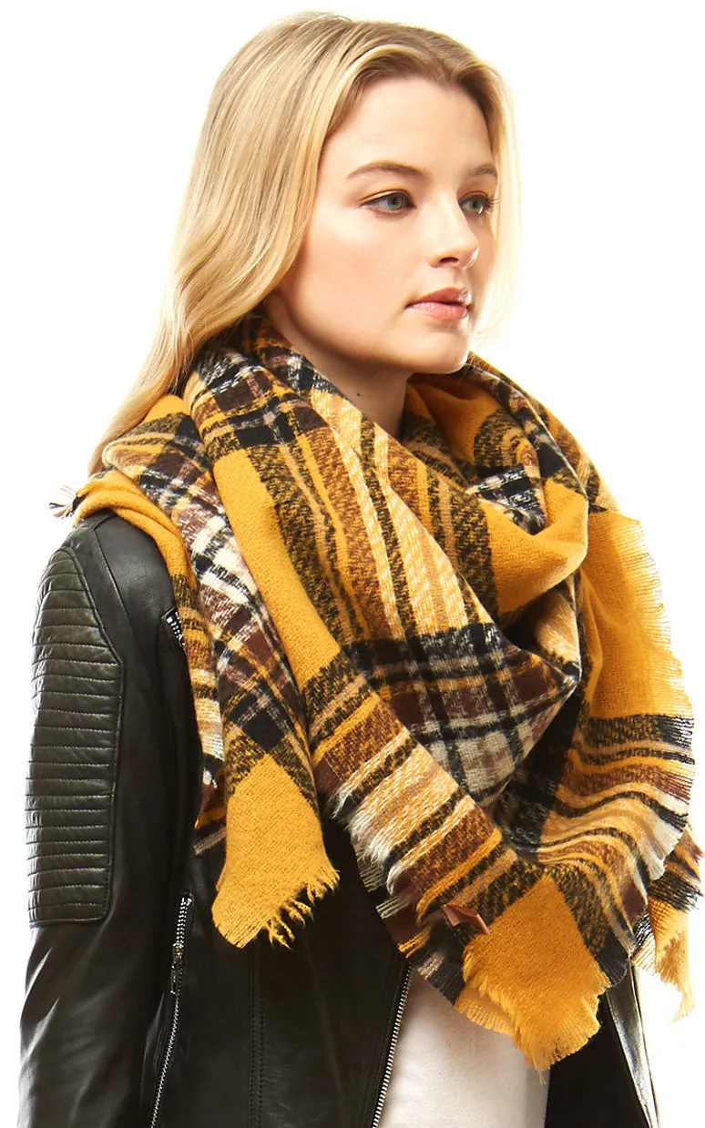 LOF904 Plaid Check Square Blanket Scarf