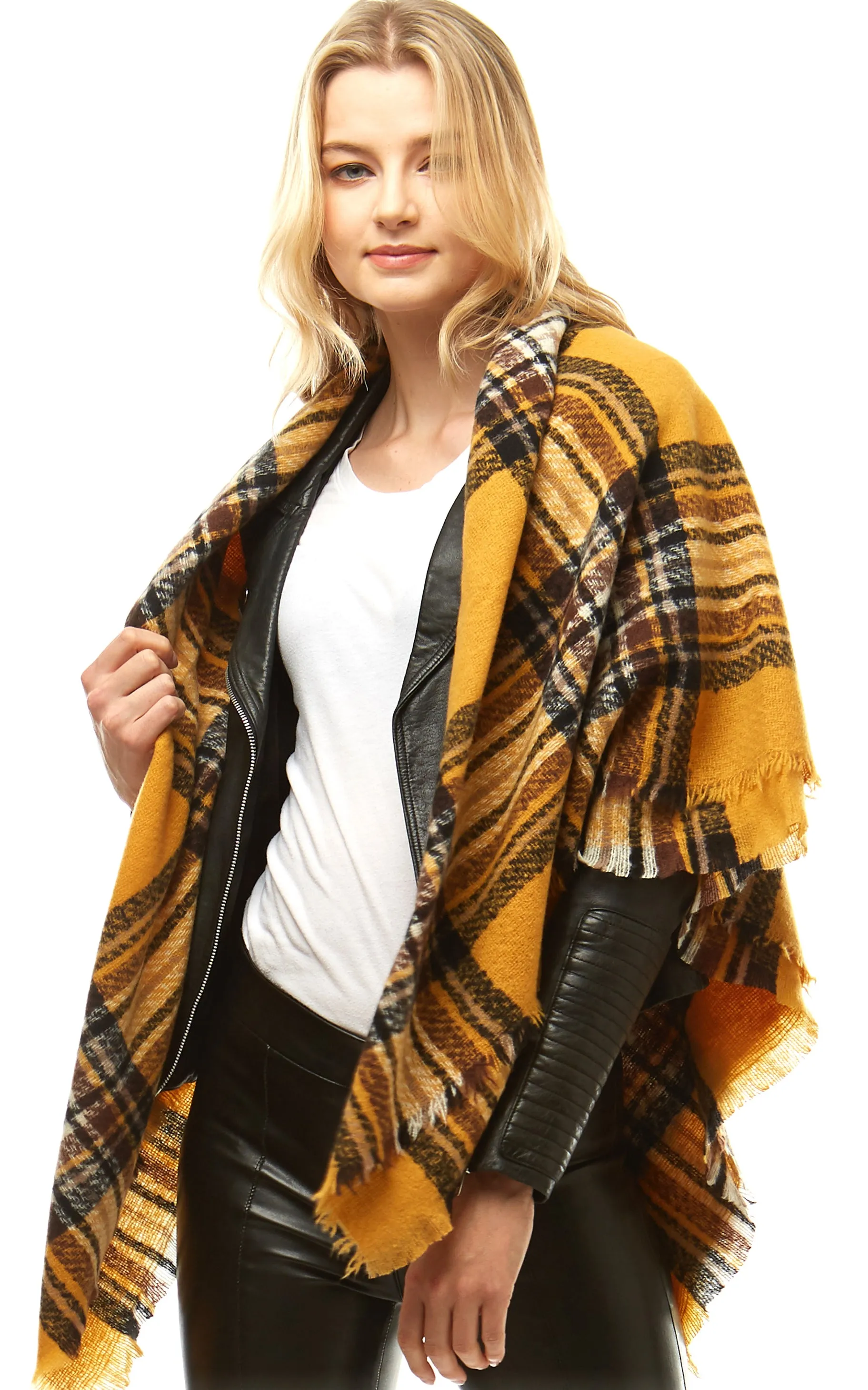 LOF904 Plaid Check Square Blanket Scarf