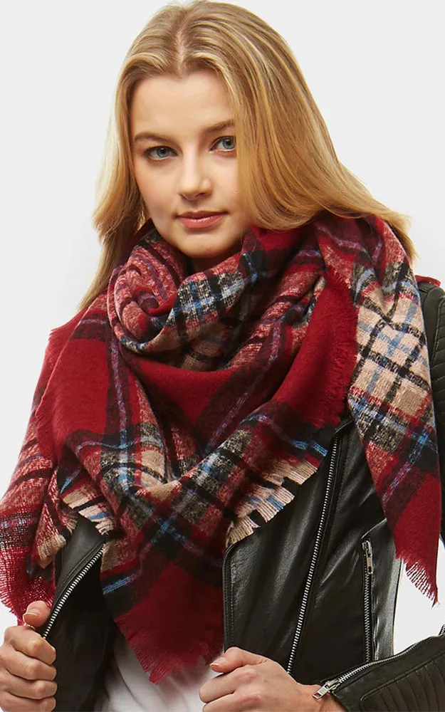 LOF904 Plaid Check Square Blanket Scarf