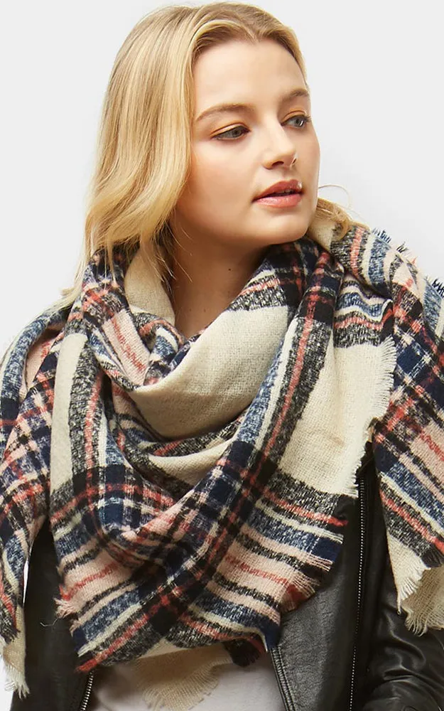 LOF904 Plaid Check Square Blanket Scarf