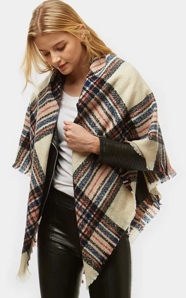 LOF904 Plaid Check Square Blanket Scarf