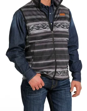 Mens Cinch Black Grey Aztec Polar Fleece Vest