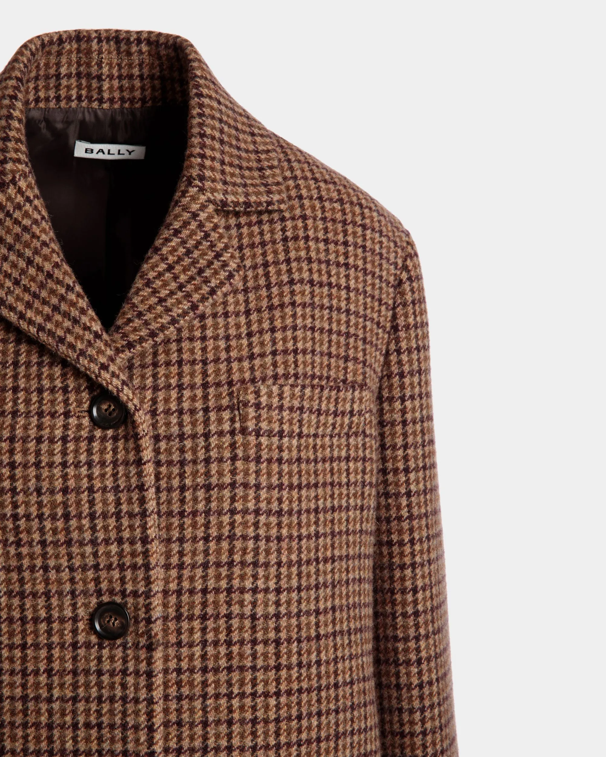 Midi Coat In Multibrown Check Wool