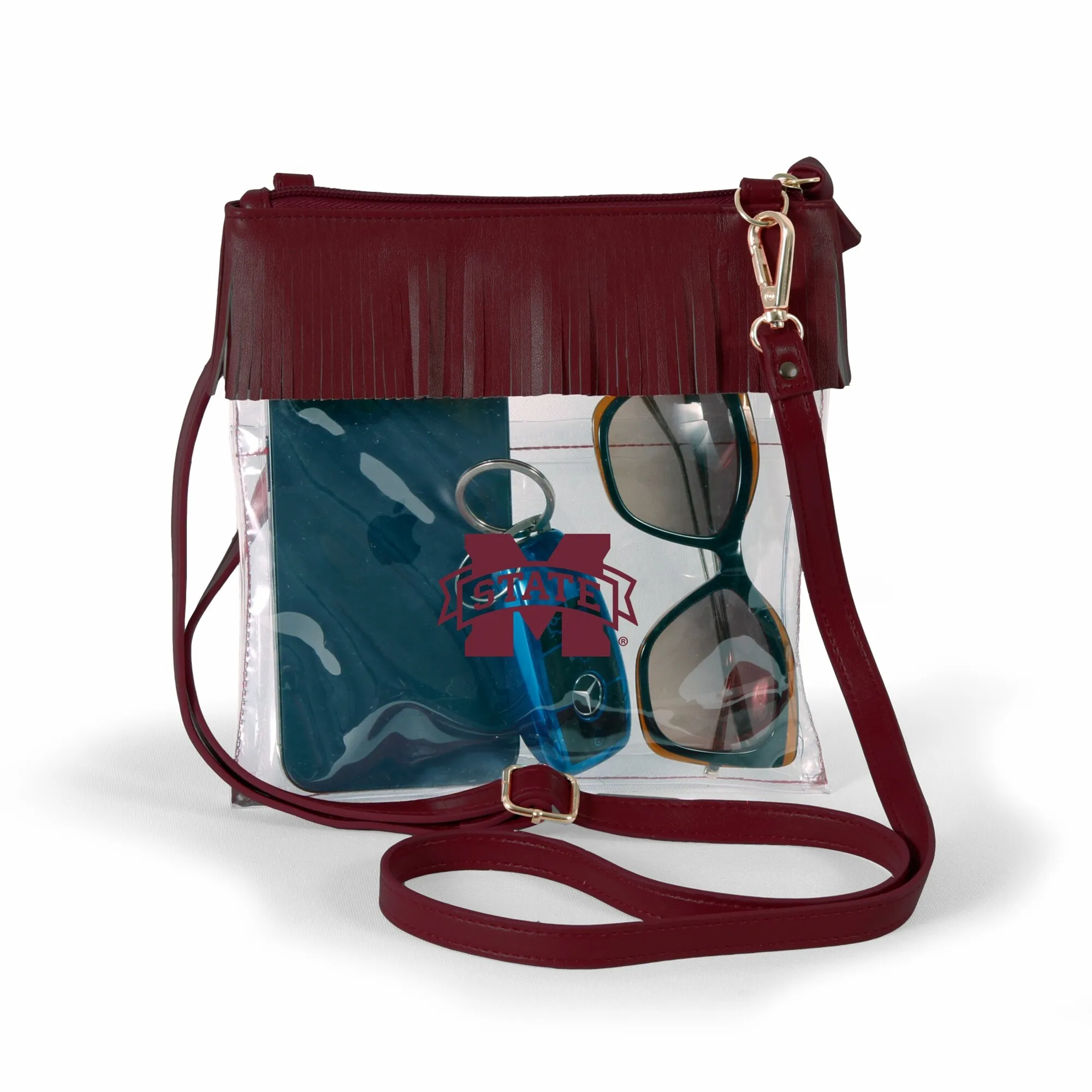 Mississippi State Bulldogs Women's Maroon Judyann Clear Crossbody with Fringe