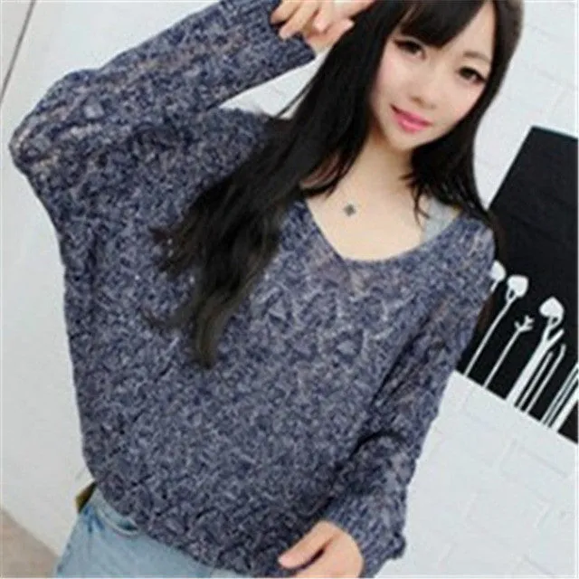 New Autumn Female Knitting Sweater Plus Size Hollow out Thin Knittedwear Long Sleeve V-neck Pullovers 71306 SM6