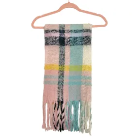 No Brand Pink/Yellow/Blue/Black Plaid Fringe Scarf