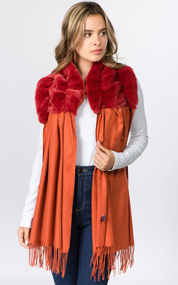 OA90B6 Solid Scarf w/Center Ruffle Faux Fur