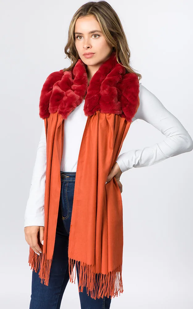 OA90B6 Solid Scarf w/Center Ruffle Faux Fur